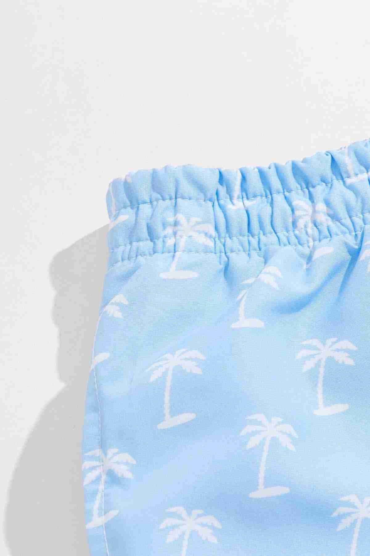 Men's Basic Standard Size stylish Palm Printed Swimsuit Pocket Marine shorts Blue Piamoda
