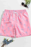 Men's Basic Standard Size stylish Palm Printed Swimsuit Pocket Marine shorts Pink Piamoda