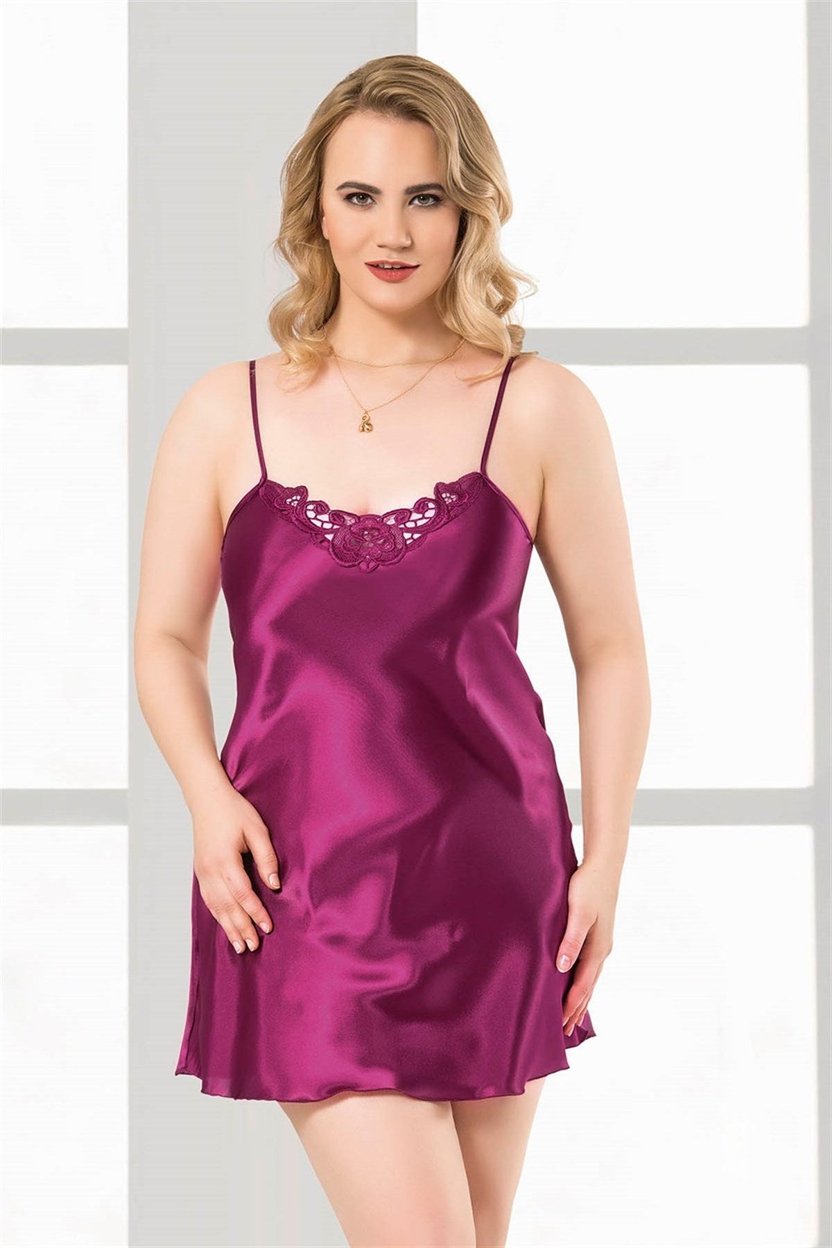 Plus Size Purple Short Satin Nightgowns