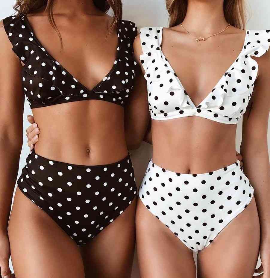 Black Polka Dot Bikini Set Women Swimwear Swimsuit