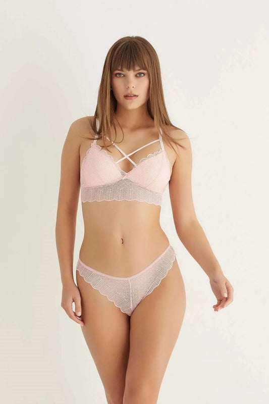 Powder Backed Cross Lace Bralet Suit 5527