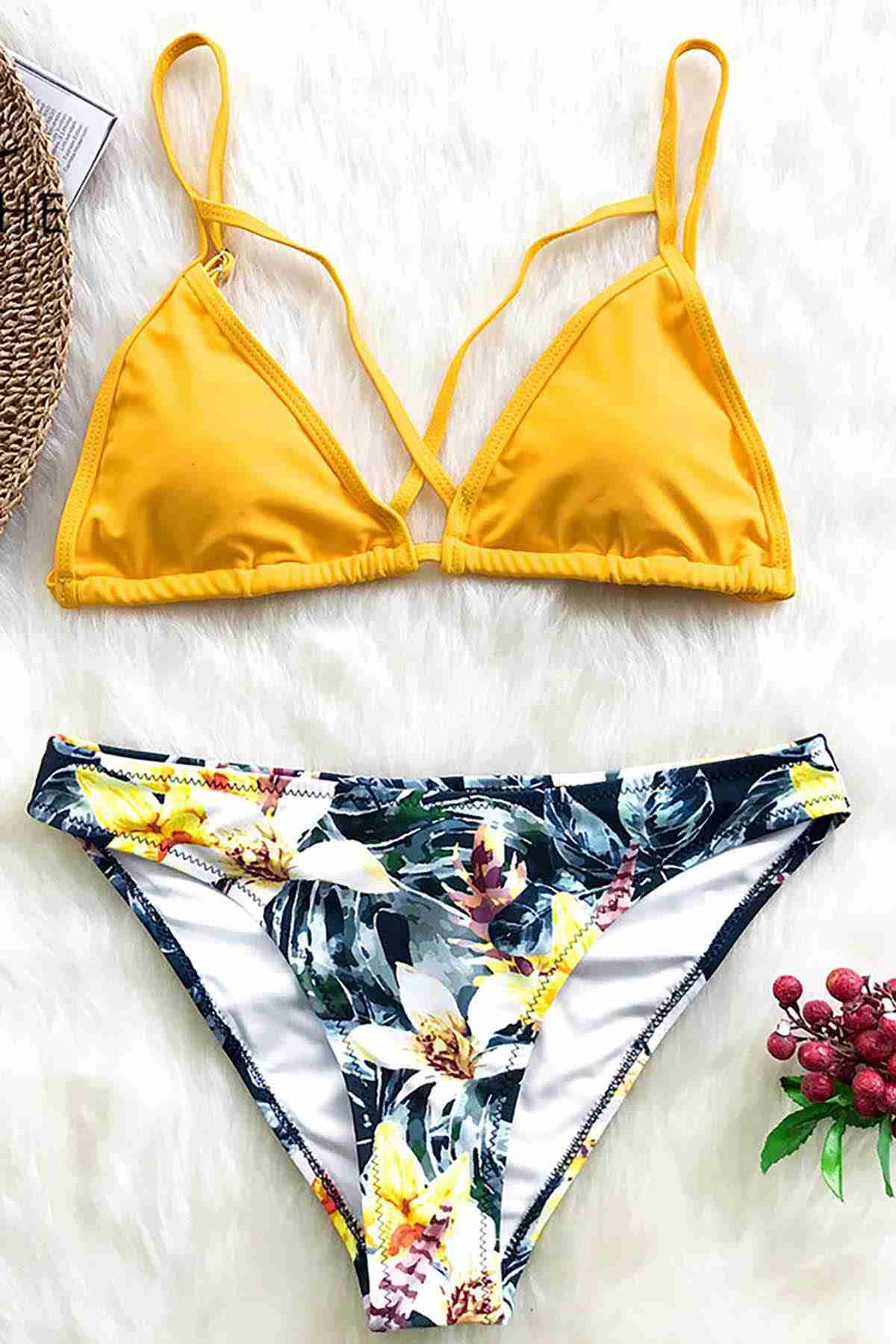 Printed Yellow Bikini Top