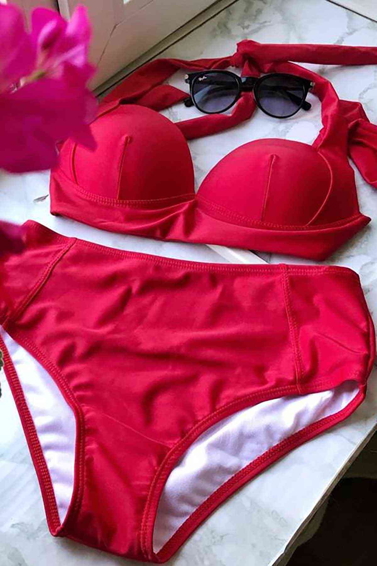 Red High Waist Bikini Set Women Swimwear Swimsuit