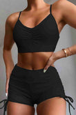 Side Adjustable Ruffle Marine Shorts Tankini Bikini Suit Black Piamoda