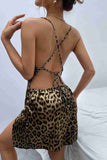 Slit Satin Leopard Nightgown Dress