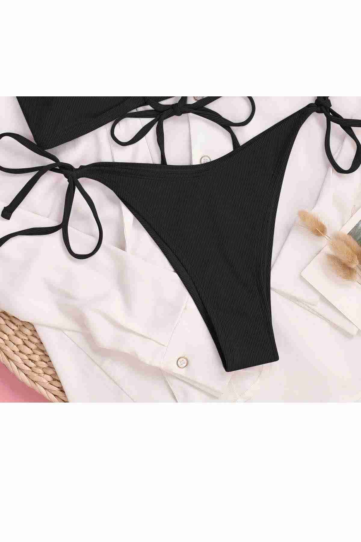 Stylish Bikini Bottom with Tie Up Black Piamoda