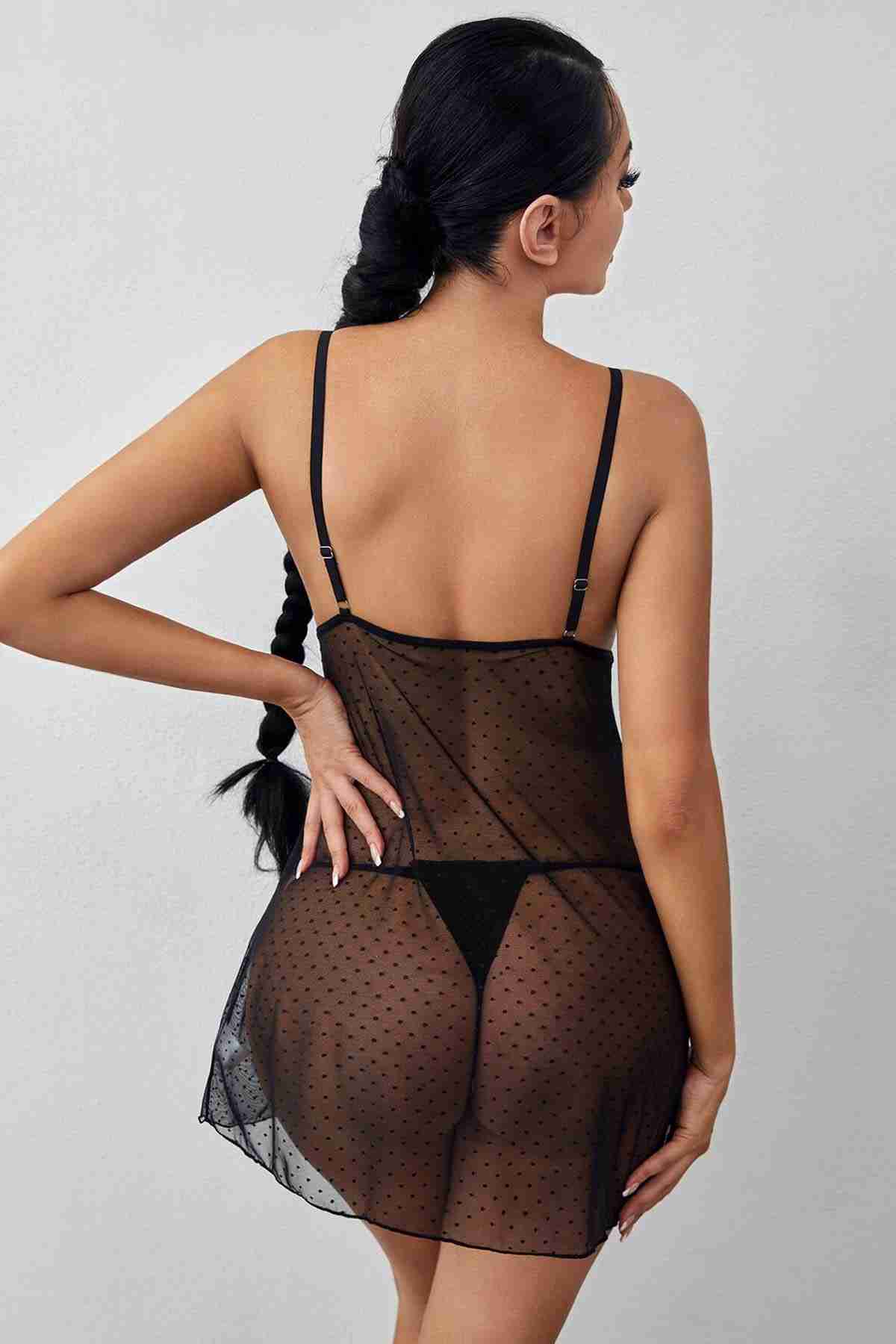 Stylish Dotted Tulle Nightgown Set Underwear