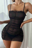 Transparent Ruffle Nightgown Underwear Suit Black Piamoda