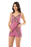 Damen Dusty Rose Cross Lace Shorts Anzug Homewear Nachtwäsche Nachthemd 6339