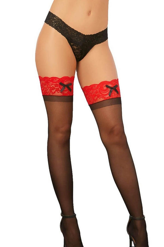Black Garter Socks And Red Lace Ribbon 80803