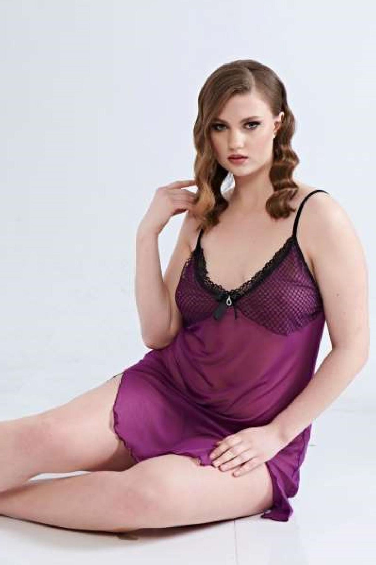 Women's Fancy Plus Size Lace Nightgown Harness Erotic Dress 5309 Lilac