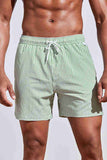 Men's Basic Standard Size Slim Striped Printed Swimsuit Pocket Marine Shorts Green Piamoda